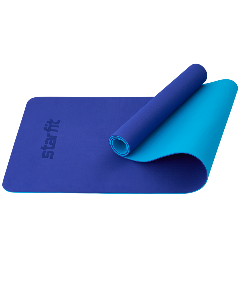 Коврик для йоги и фитнеса Starfit FM-201, TPE, 183x61x0,6 см, синий/темно-синий