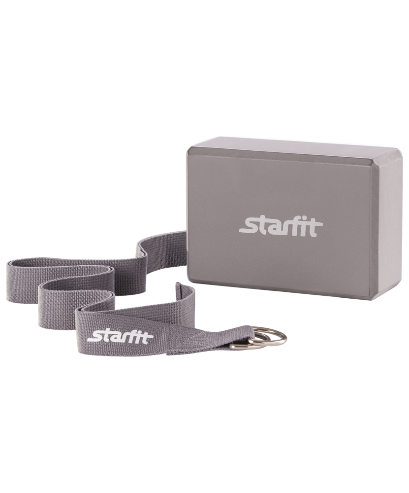 Комплект из блока и ремня для йоги Starfit FA-104, серый