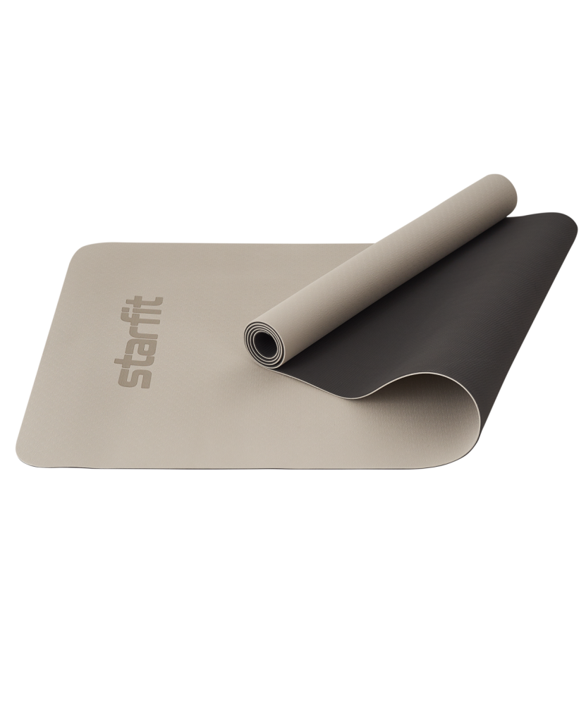 Коврик для йоги и фитнеса Starfit FM-201, TPE, 183x61x0,4 см, черный/серый