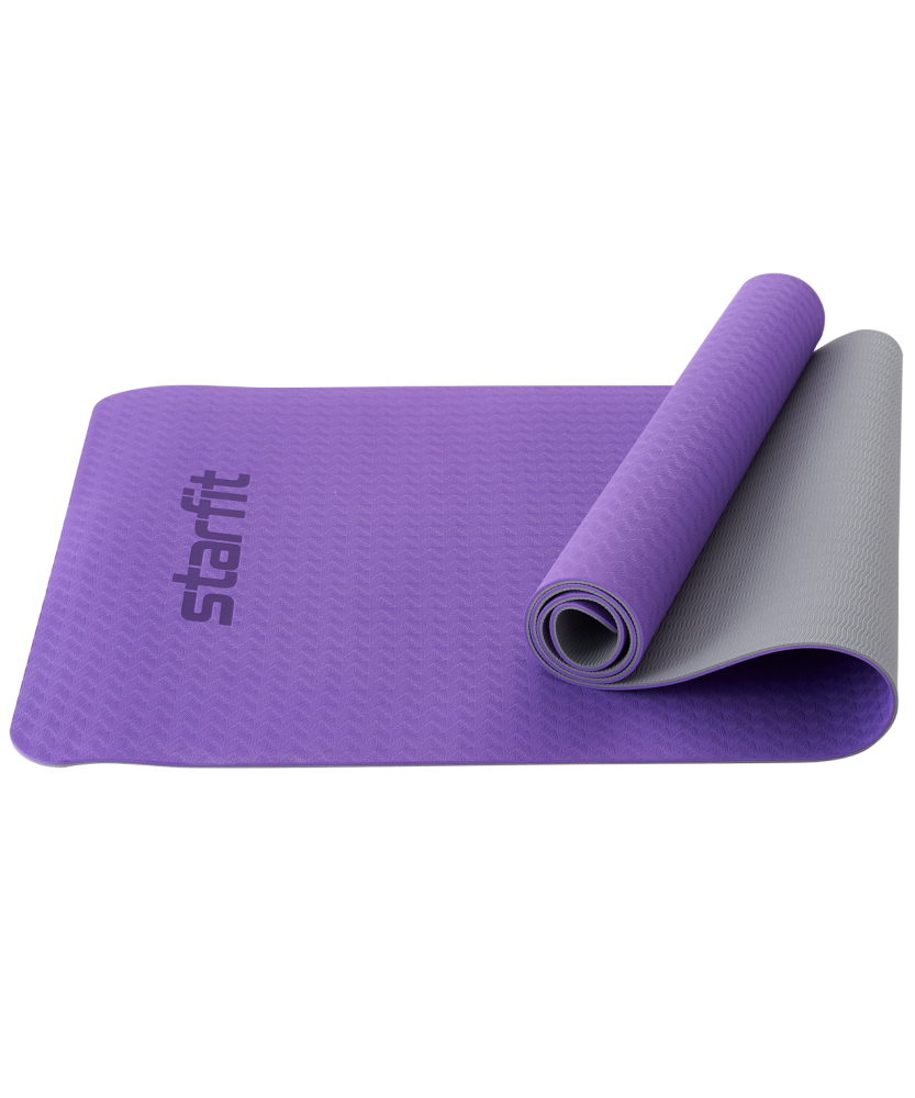 Коврик для йоги и фитнеса Starfit FM-201, TPE, 173x61x0,5 см, фиолетовый/серый