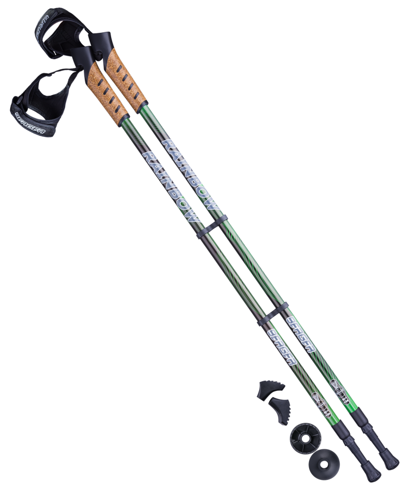 Палки для скандинавской ходьбы Berger Rainbow, 77-135 см, 2-секционные, чёрный/ярко-зелёный