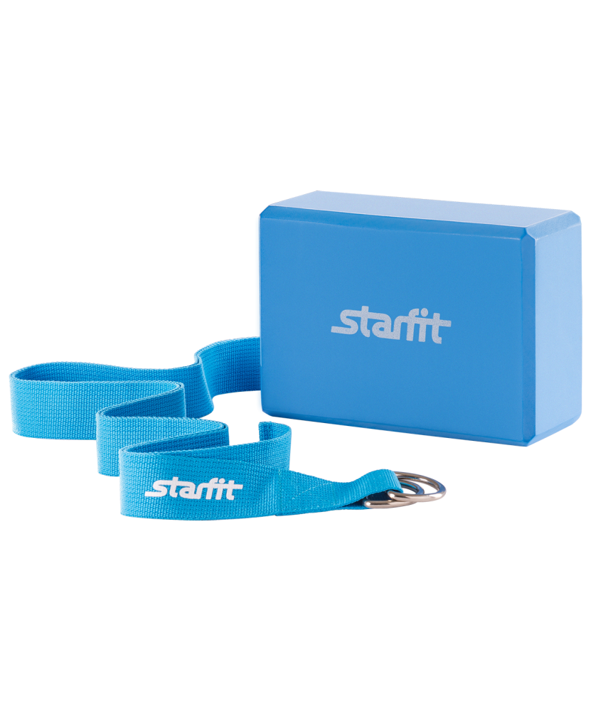 Комплект из блока и ремня для йоги Starfit FA-104, синий