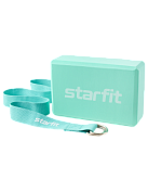 Блок и ремень для йоги, комплект Starfit YB-205, мятный